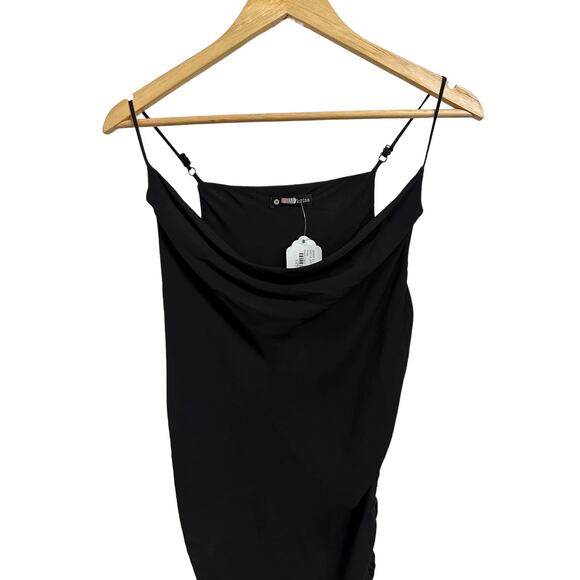 Krisa Women Black Cami Ruched Drawstring‎ Mini Bodycon Dress Size Small NWT - Picture 2 of 6